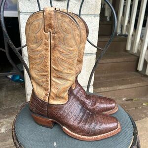 Nocona Brown and Tan caiman crocodile Justin Western Boots 12”